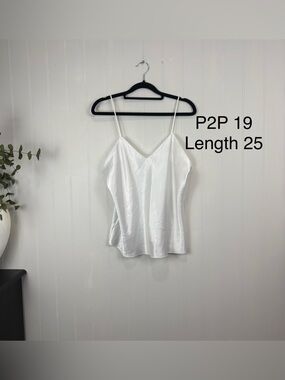 Papillon Blanc Satin Camisole White Minimalist Slip Top Adjustable‎ Straps M